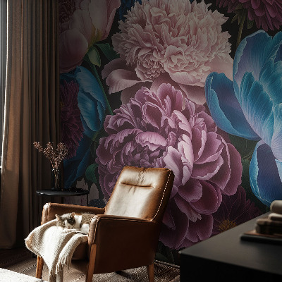 Papel mural texturado decorativo Flores coloridas