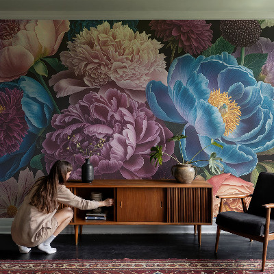 Papel mural texturado decorativo Flores coloridas