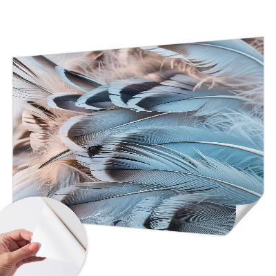 Papel mural con patrón decorativo plumas azules