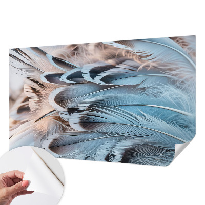 Papel mural con patrón decorativo plumas azules