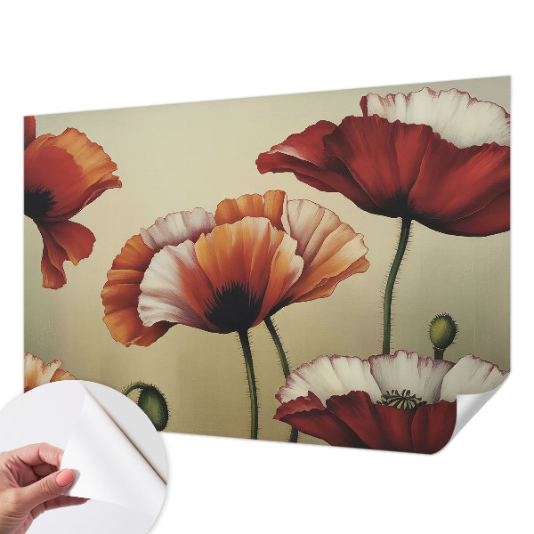 Papel mural texturado decorativo con diseño de amapolas alegres
