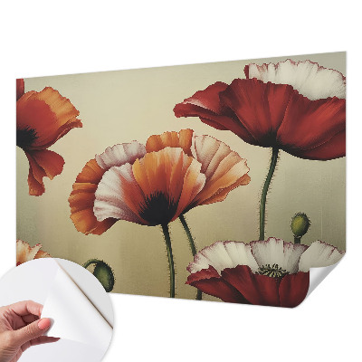 Papel mural texturado decorativo con diseño de amapolas alegres