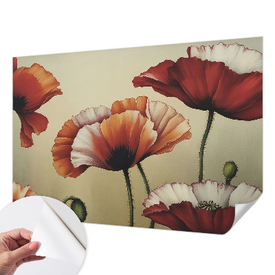 Papel mural texturado decorativo con diseño de amapolas alegres