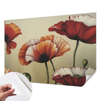 Papel mural texturado decorativo con diseño de amapolas alegres