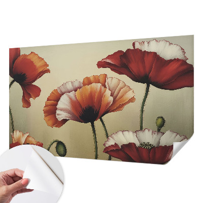 Papel mural texturado decorativo con diseño de amapolas alegres