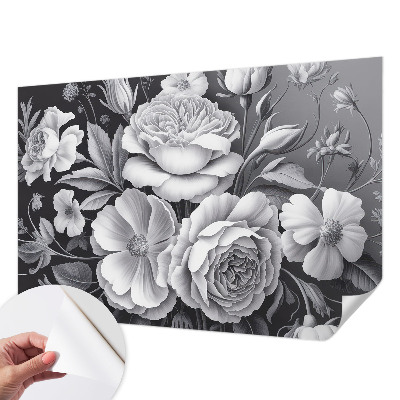 Fotomural decorativo para cabecero de cama con diseño de flores grises