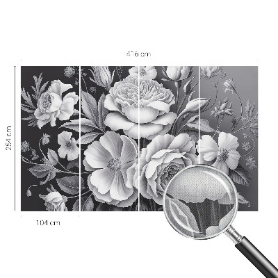Fotomural decorativo para cabecero de cama con diseño de flores grises