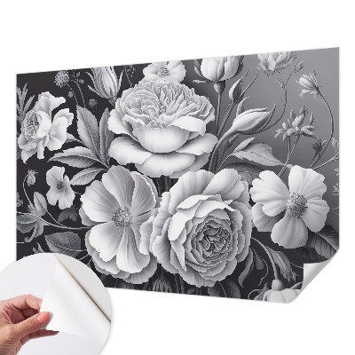 Fotomural decorativo para cabecero de cama con diseño de flores grises