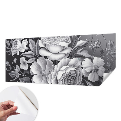 Fotomural decorativo para cabecero de cama con diseño de flores grises