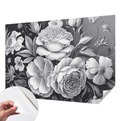 Fotomural decorativo para cabecero de cama con diseño de flores grises