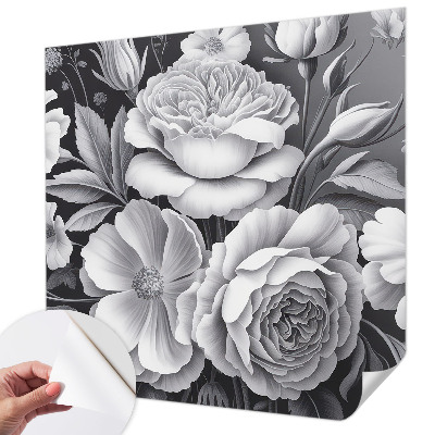 Fotomural decorativo para cabecero de cama con diseño de flores grises