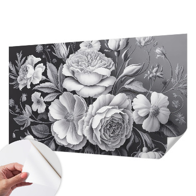 Fotomural decorativo para cabecero de cama con diseño de flores grises