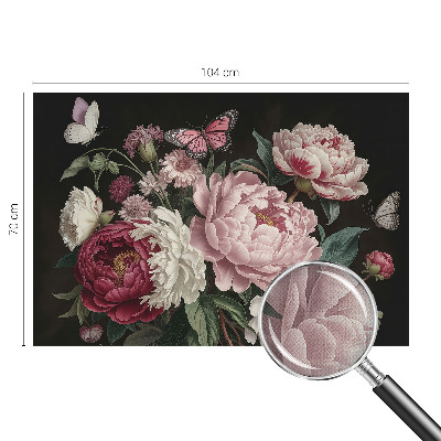 Papel mural texturado decorativo Peonías y mariposas