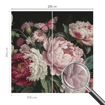 Papel mural texturado decorativo Peonías y mariposas