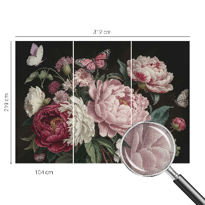 Papel mural texturado decorativo Peonías y mariposas