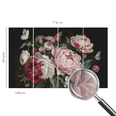 Papel mural texturado decorativo Peonías y mariposas