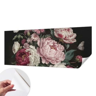 Papel mural texturado decorativo con estampado de peonías y mariposas