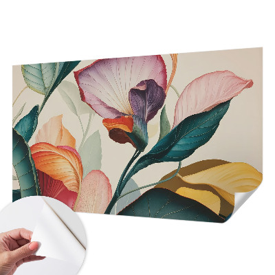 Papel mural texturado decorativo Flores coloridas