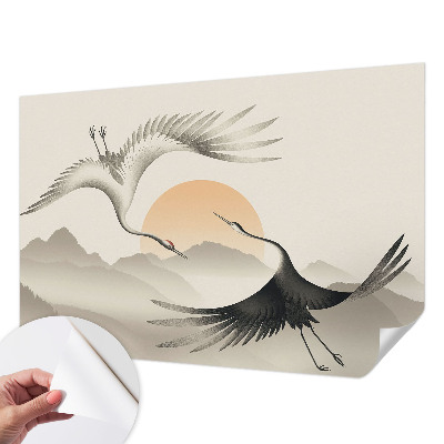 Papel mural con patrón decorativo con diseño de grúas del Este