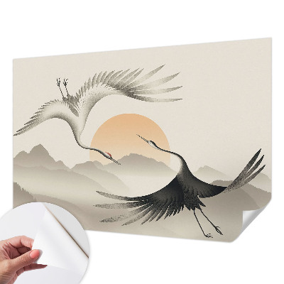 Papel mural con patrón decorativo con diseño de grúas del Este