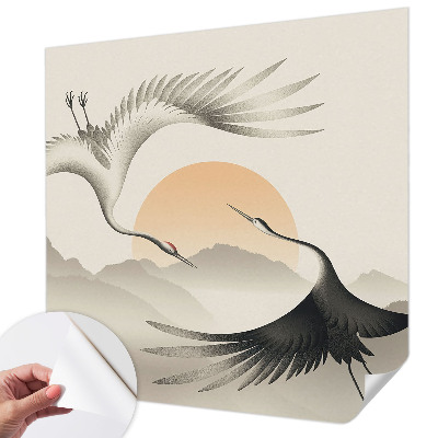 Papel mural con patrón decorativo con diseño de grúas del Este