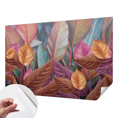 Papel mural con patrón decorativo con hojas coloridas