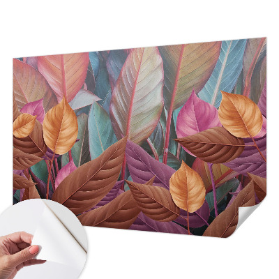 Papel mural con patrón decorativo con hojas coloridas