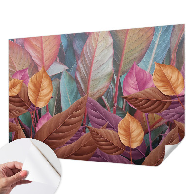 Papel mural con patrón decorativo con hojas coloridas