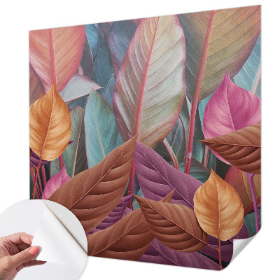 Papel mural con patrón decorativo con hojas coloridas