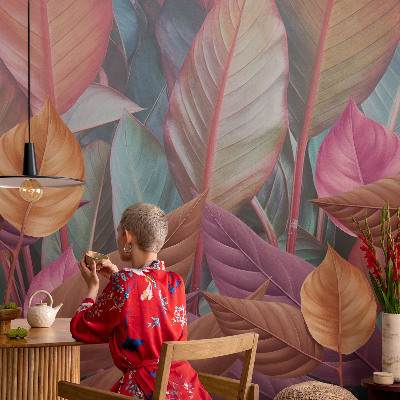Papel mural con patrón decorativo hojas coloridas