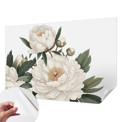 Mural de pared con estampado hermoso con peonías blancas