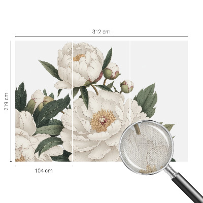 Mural de pared con estampado hermoso con peonías blancas