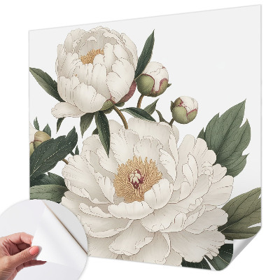Mural de pared con estampado hermoso con peonías blancas