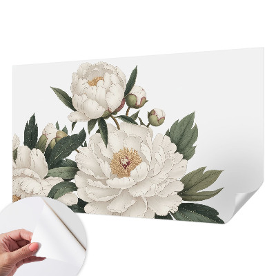 Mural de pared con estampado hermoso con peonías blancas