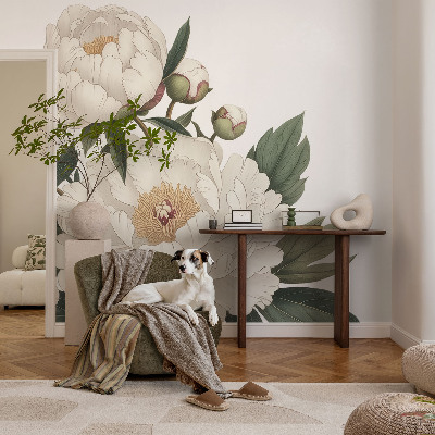 Mural de pared con estampado hermoso peonías blancas