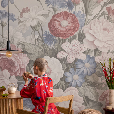 Papel mural texturado decorativo ramo colorido