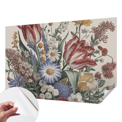 Papel mural texturado decorativo con un motivo de ramo de flores