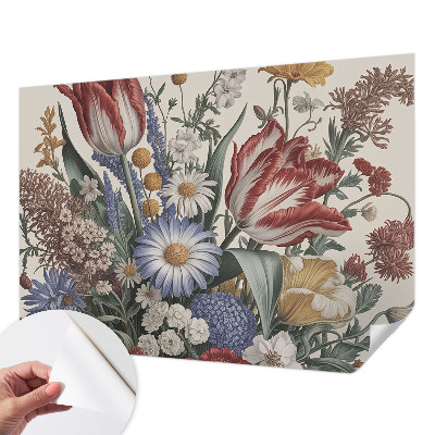 Papel mural texturado decorativo con un motivo de ramo de flores