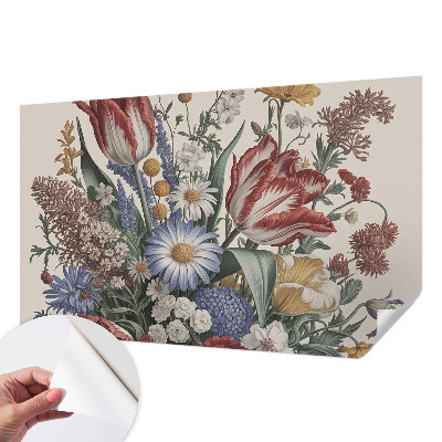 Papel mural texturado decorativo con un motivo de ramo de flores