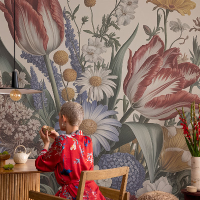 Papel mural texturado decorativo ramo de flores