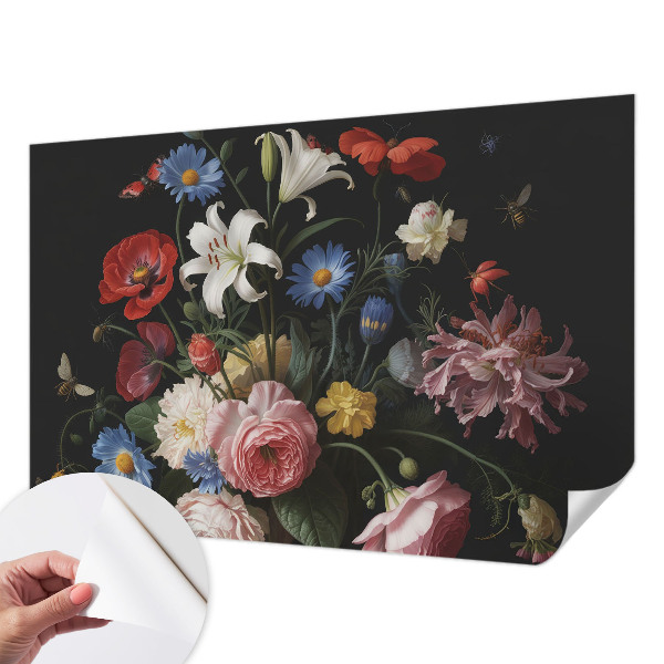 Mural de pared con estampado hermoso Flores con insectos