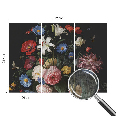 Mural de pared con estampado hermoso con flores e insectos