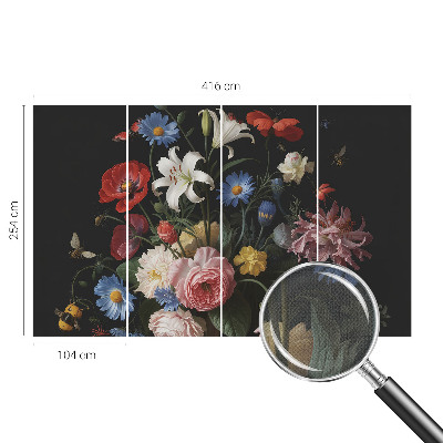 Mural de pared con estampado hermoso Flores con insectos