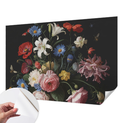 Mural de pared con estampado hermoso con flores e insectos