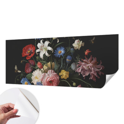Mural de pared con estampado hermoso con flores e insectos