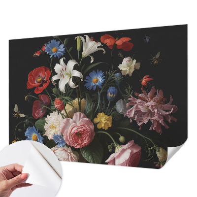 Mural de pared con estampado hermoso con flores e insectos