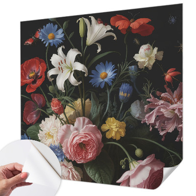 Mural de pared con estampado hermoso con flores e insectos