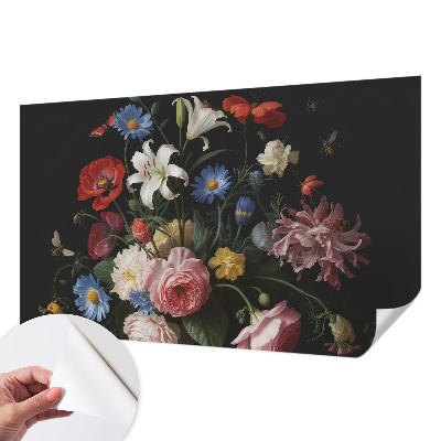 Mural de pared con estampado hermoso con flores e insectos