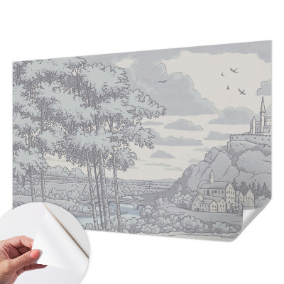 Papel mural con patrón decorativo paisaje de cuento de hadas