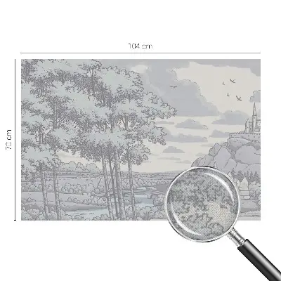 Papel mural con patrón decorativo con un paisaje de cuento de hadas